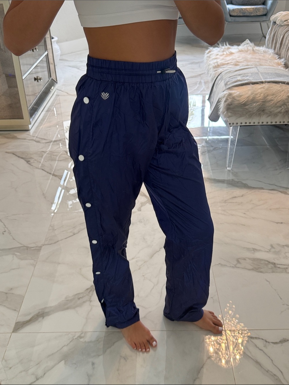 Forever 21 Navy Snap-Button Track Pants